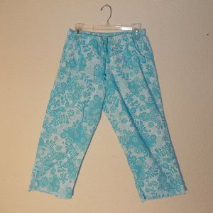 Fresh Produce AQUA BLUE/WHITE Floral Print Capris